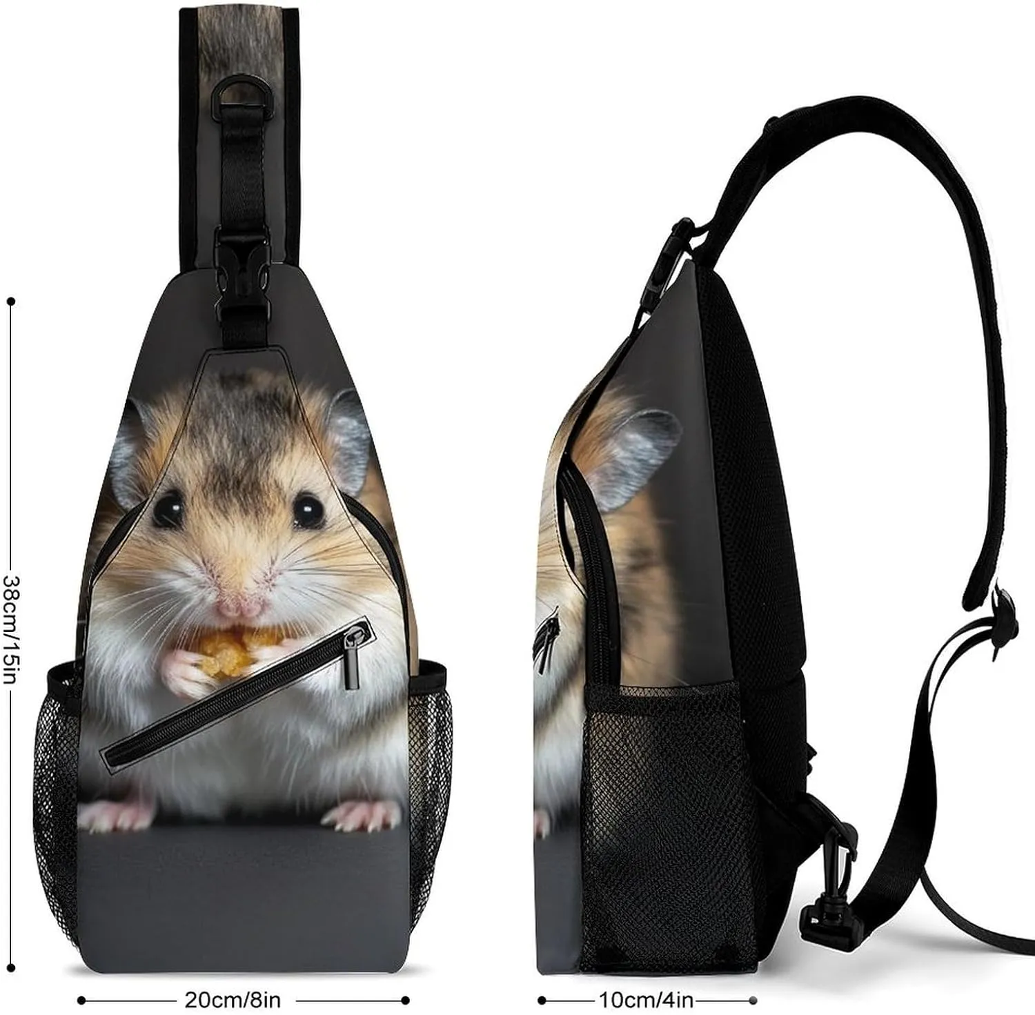 Men Women Crossbody Chest Bag, Gym Shoulder Bag with Adjustable Strap, Good Luck Hamster Large Sling Daypack for Hiking Sports Travel