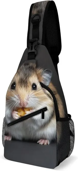 Men Women Crossbody Chest Bag, Gym Shoulder Bag with Adjustable Strap, Good Luck Hamster Large Sling Daypack for Hiking Sports Travel