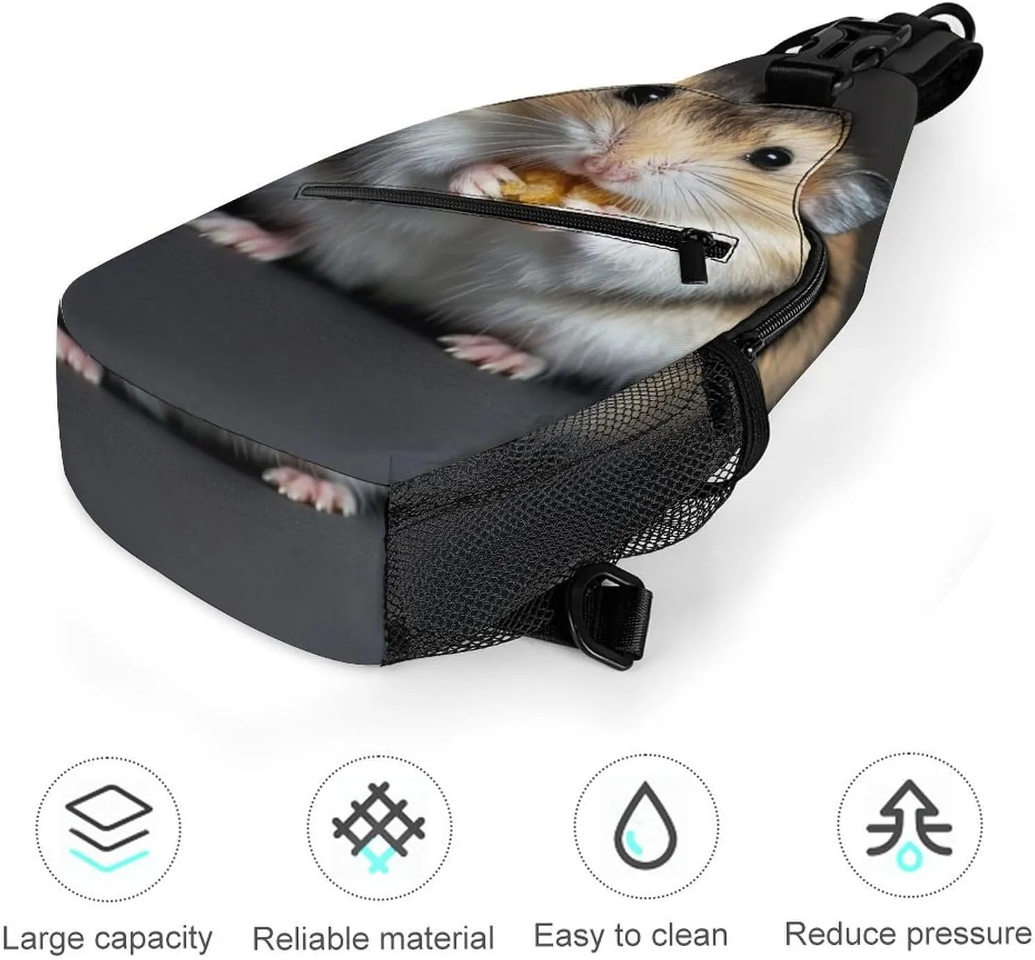 Men Women Crossbody Chest Bag, Gym Shoulder Bag with Adjustable Strap, Good Luck Hamster Large Sling Daypack for Hiking Sports Travel