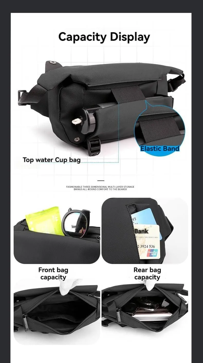 Men's Advanced Crossbody Bag Chest Bag Invisible Water Cup Bag Adjustable Strap Single Shoulder Waist Bag Travel Hiking Holder (grey)