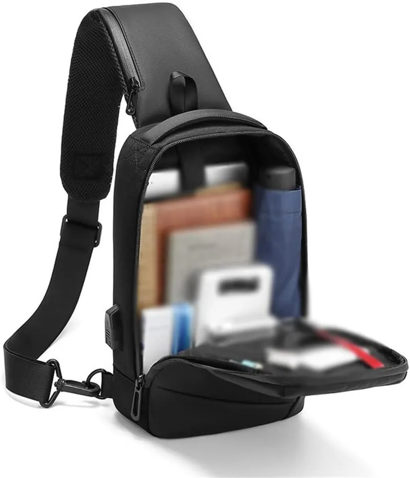 Men's Chest Bag Oxford Spun Waterproof Crossbody Bag Large Capacity Port Single Shoulder Bag