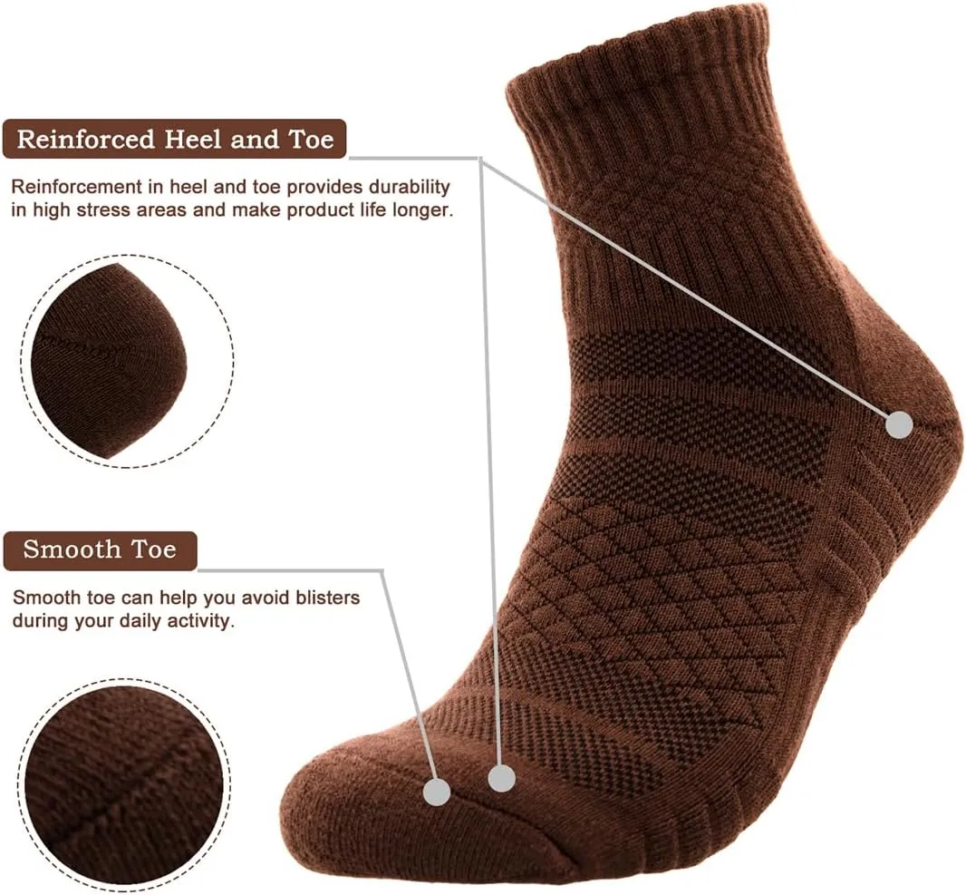 Mens Cotton Cushioned Athletic Ankle Socks (5 Pack) Breathable Moisture-Wicking Sports Quarter Socks