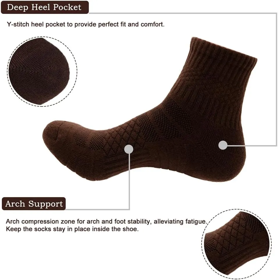 Mens Cotton Cushioned Athletic Ankle Socks (5 Pack) Breathable Moisture-Wicking Sports Quarter Socks