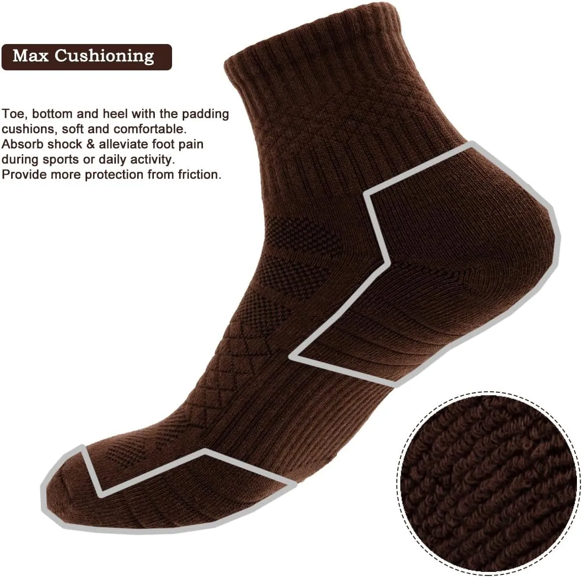 Mens Cotton Cushioned Athletic Ankle Socks (5 Pack) Breathable Moisture-Wicking Sports Quarter Socks