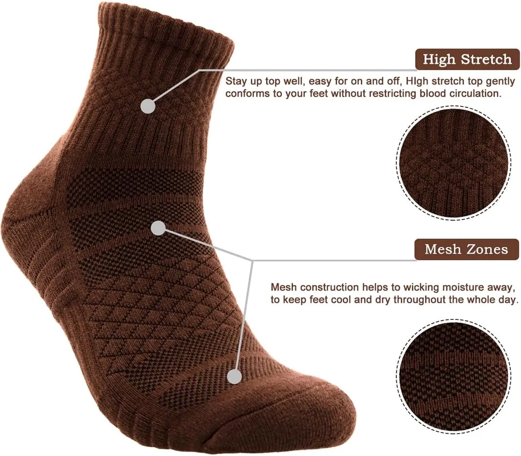 Mens Cotton Cushioned Athletic Ankle Socks (5 Pack) Breathable Moisture-Wicking Sports Quarter Socks