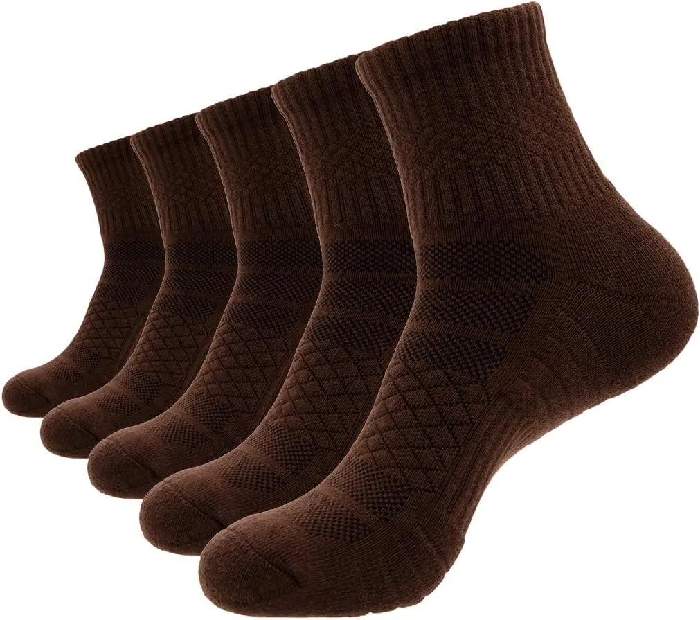 Mens Cotton Cushioned Athletic Ankle Socks (5 Pack) Breathable Moisture-Wicking Sports Quarter Socks