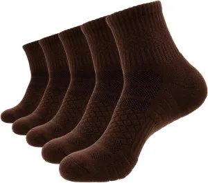 Mens Cotton Cushioned Athletic Ankle Socks (5 Pack) Breathable Moisture-Wicking Sports Quarter Socks