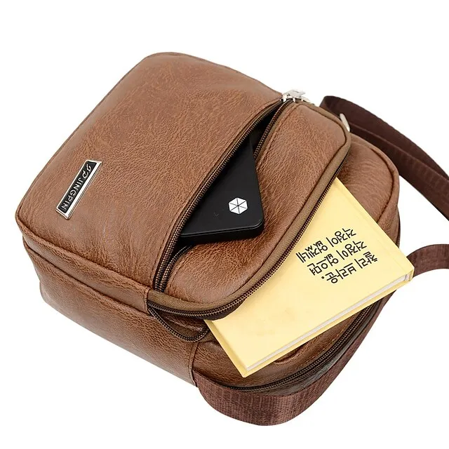 Men's Crossbody Bag Shoulder Bag Satchel PU Leather Outdoor Daily Holiday Buttons Zipper Large Capacity Waterproof Lightweight Solid Color Yellow brown Black Brown