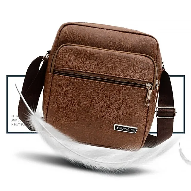 Men's Crossbody Bag Shoulder Bag Satchel PU Leather Outdoor Daily Holiday Buttons Zipper Large Capacity Waterproof Lightweight Solid Color Yellow brown Black Brown