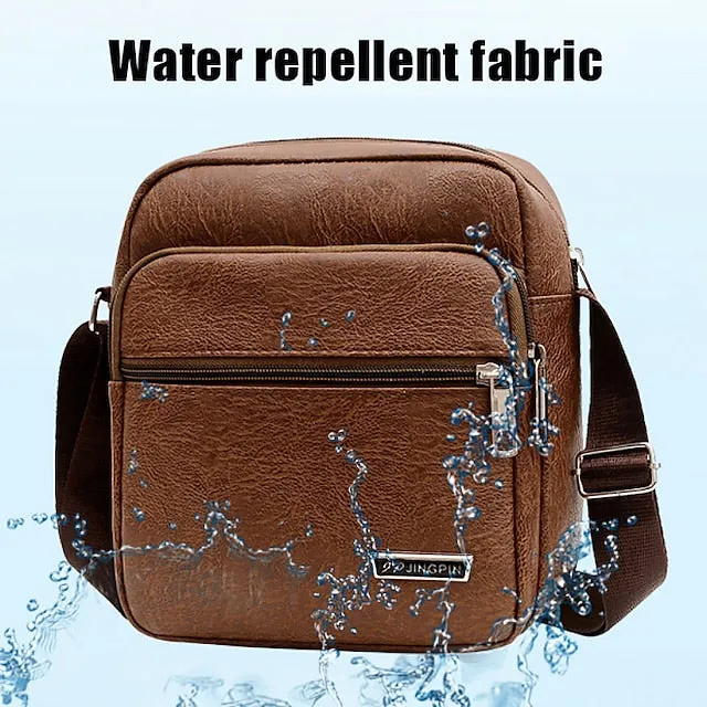 Men's Crossbody Bag Shoulder Bag Satchel PU Leather Outdoor Daily Holiday Buttons Zipper Large Capacity Waterproof Lightweight Solid Color Yellow brown Black Brown