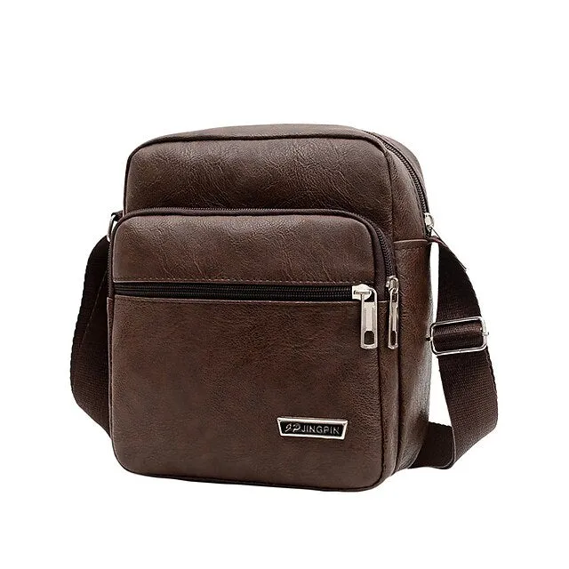 Men's Crossbody Bag Shoulder Bag Satchel PU Leather Outdoor Daily Holiday Buttons Zipper Large Capacity Waterproof Lightweight Solid Color Yellow brown Black Brown