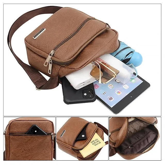 Men's Crossbody Bag Shoulder Bag Satchel PU Leather Outdoor Daily Holiday Buttons Zipper Large Capacity Waterproof Lightweight Solid Color Yellow brown Black Brown
