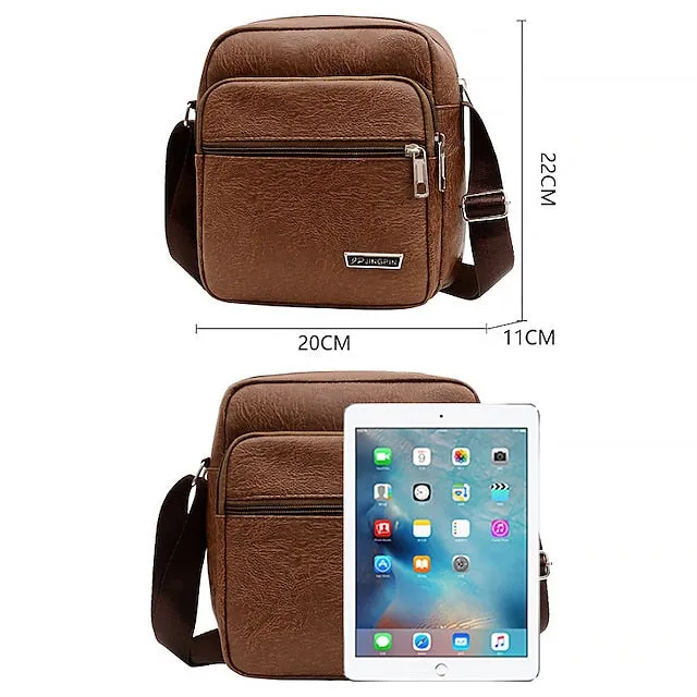 Men's Crossbody Bag Shoulder Bag Satchel PU Leather Outdoor Daily Holiday Buttons Zipper Large Capacity Waterproof Lightweight Solid Color Yellow brown Black Brown