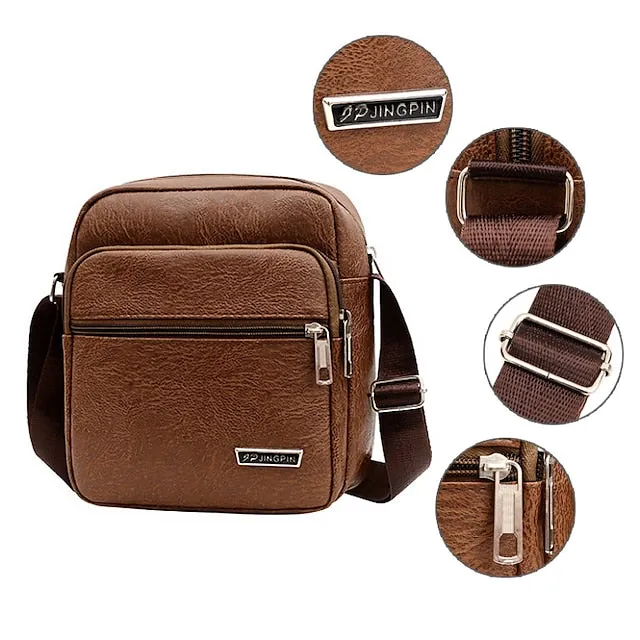 Men's Crossbody Bag Shoulder Bag Satchel PU Leather Outdoor Daily Holiday Buttons Zipper Large Capacity Waterproof Lightweight Solid Color Yellow brown Black Brown