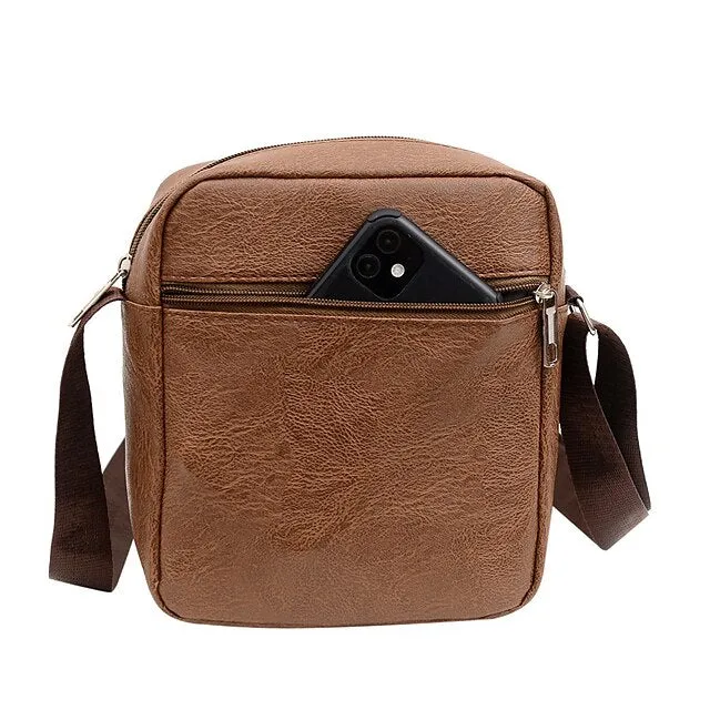 Men's Crossbody Bag Shoulder Bag Satchel PU Leather Outdoor Daily Holiday Buttons Zipper Large Capacity Waterproof Lightweight Solid Color Yellow brown Black Brown