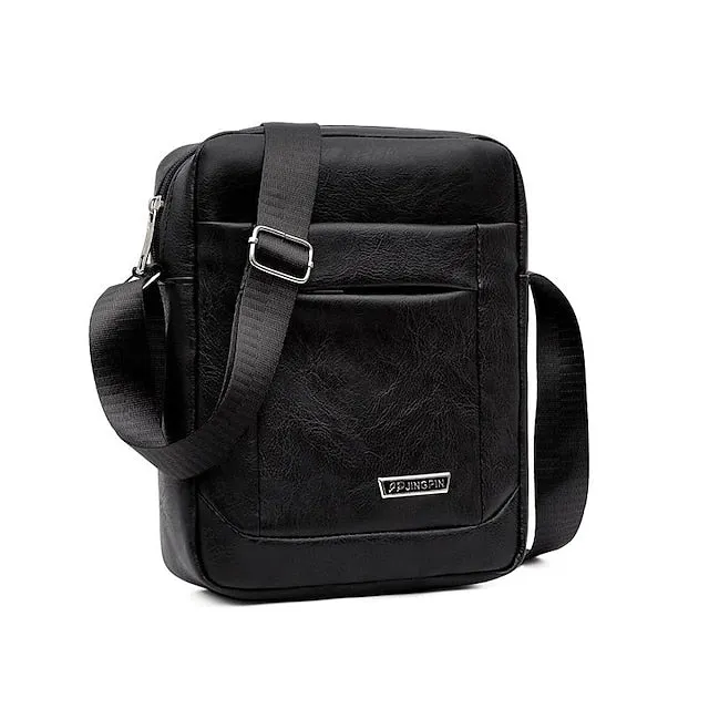 Men's Crossbody Bag Shoulder Bag Satchel PU Leather Outdoor Daily Zipper Large Capacity Waterproof Lightweight Solid Color Yellow brown Black Brown