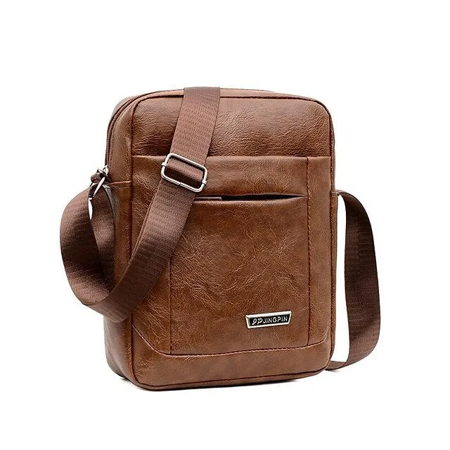 Men's Crossbody Bag Shoulder Bag Satchel PU Leather Outdoor Daily Zipper Large Capacity Waterproof Lightweight Solid Color Yellow brown Black Brown