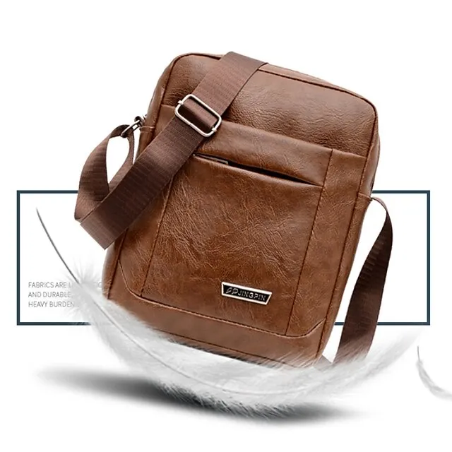 Men's Crossbody Bag Shoulder Bag Satchel PU Leather Outdoor Daily Zipper Large Capacity Waterproof Lightweight Solid Color Yellow brown Black Brown