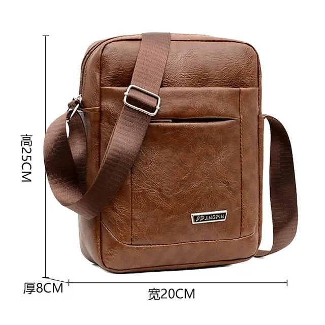 Men's Crossbody Bag Shoulder Bag Satchel PU Leather Outdoor Daily Zipper Large Capacity Waterproof Lightweight Solid Color Yellow brown Black Brown
