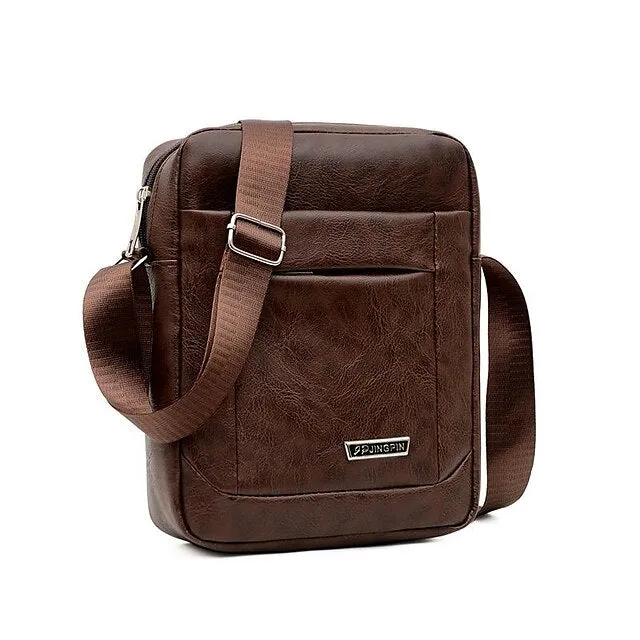 Men's Crossbody Bag Shoulder Bag Satchel PU Leather Outdoor Daily Zipper Large Capacity Waterproof Lightweight Solid Color Yellow brown Black Brown