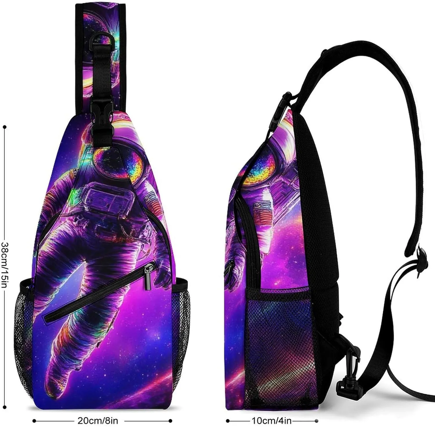 Mens Crossbody Shoulder Bag, Large Capacity Sling Bag with Adjustable Strap Space Purple Galaxy Trippy Astronaut Art Causal Chest Daypack for Sport Gym Hiking