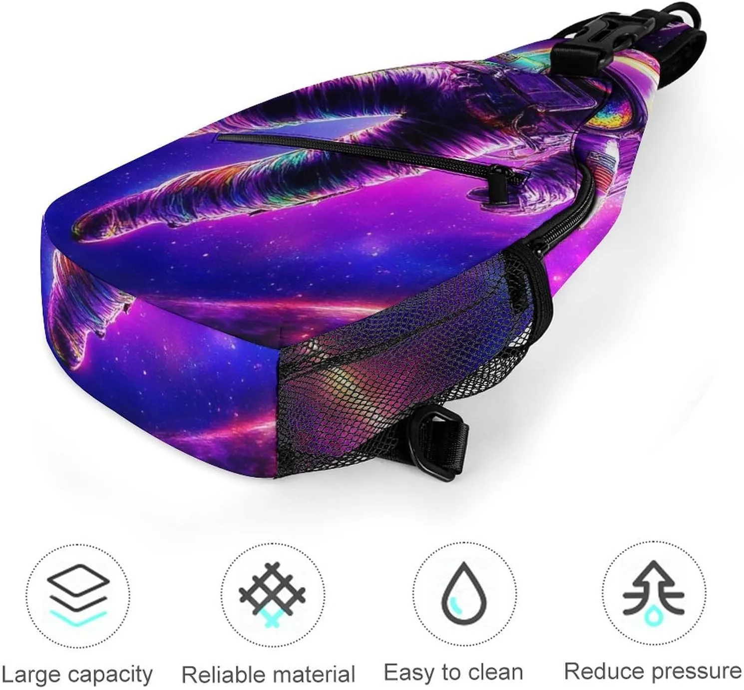Mens Crossbody Shoulder Bag, Large Capacity Sling Bag with Adjustable Strap Space Purple Galaxy Trippy Astronaut Art Causal Chest Daypack for Sport Gym Hiking