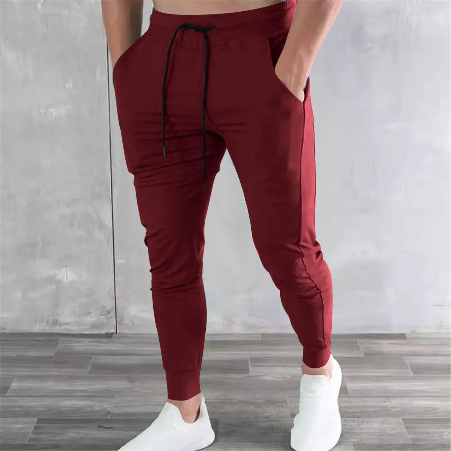 Mens Jogger Pants Slim Fit Drawstring Sports Sweatpants Athletic Fashion Breathable Gym Running Pants with Pocket