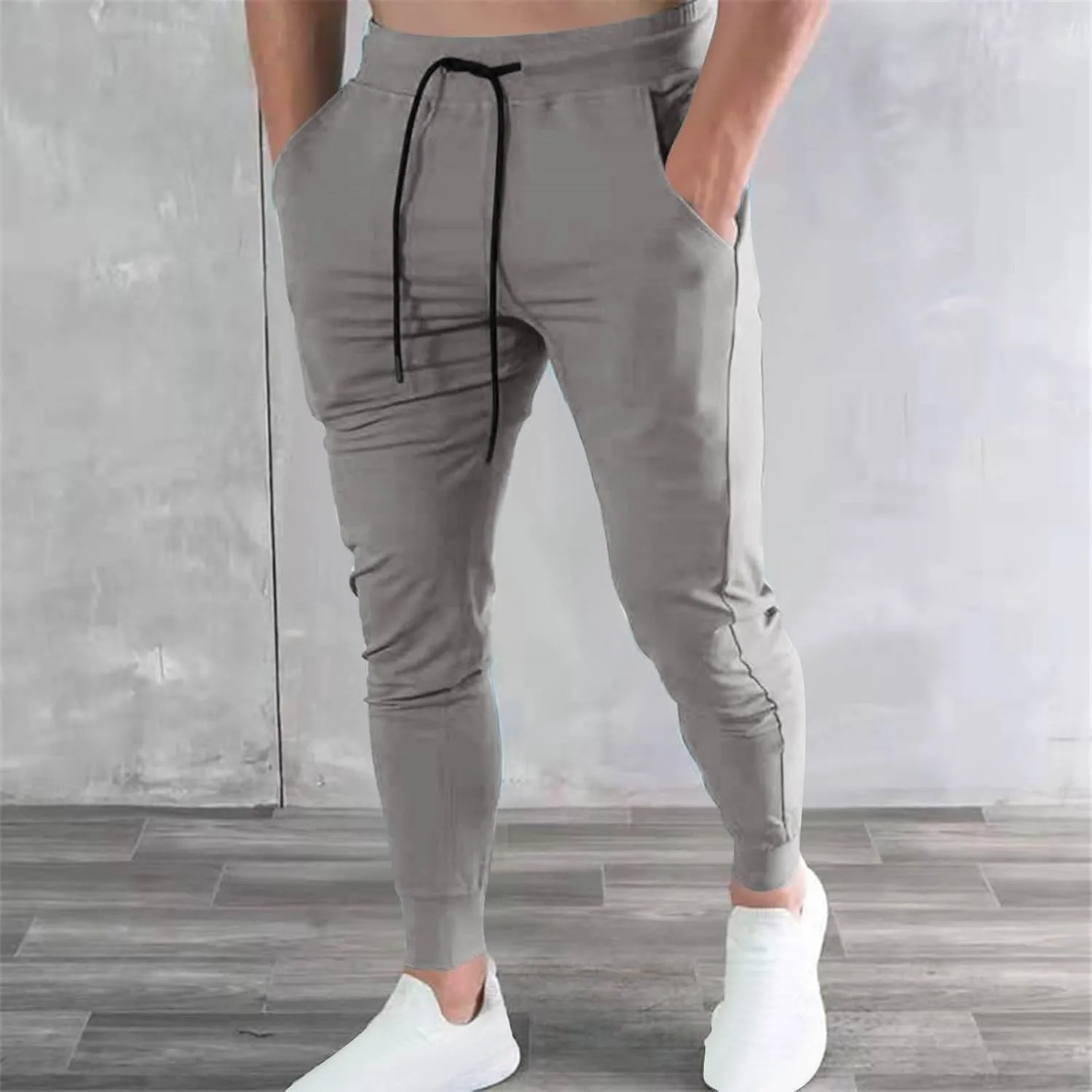 Mens Jogger Pants Slim Fit Drawstring Sports Sweatpants Athletic Fashion Breathable Gym Running Pants with Pocket