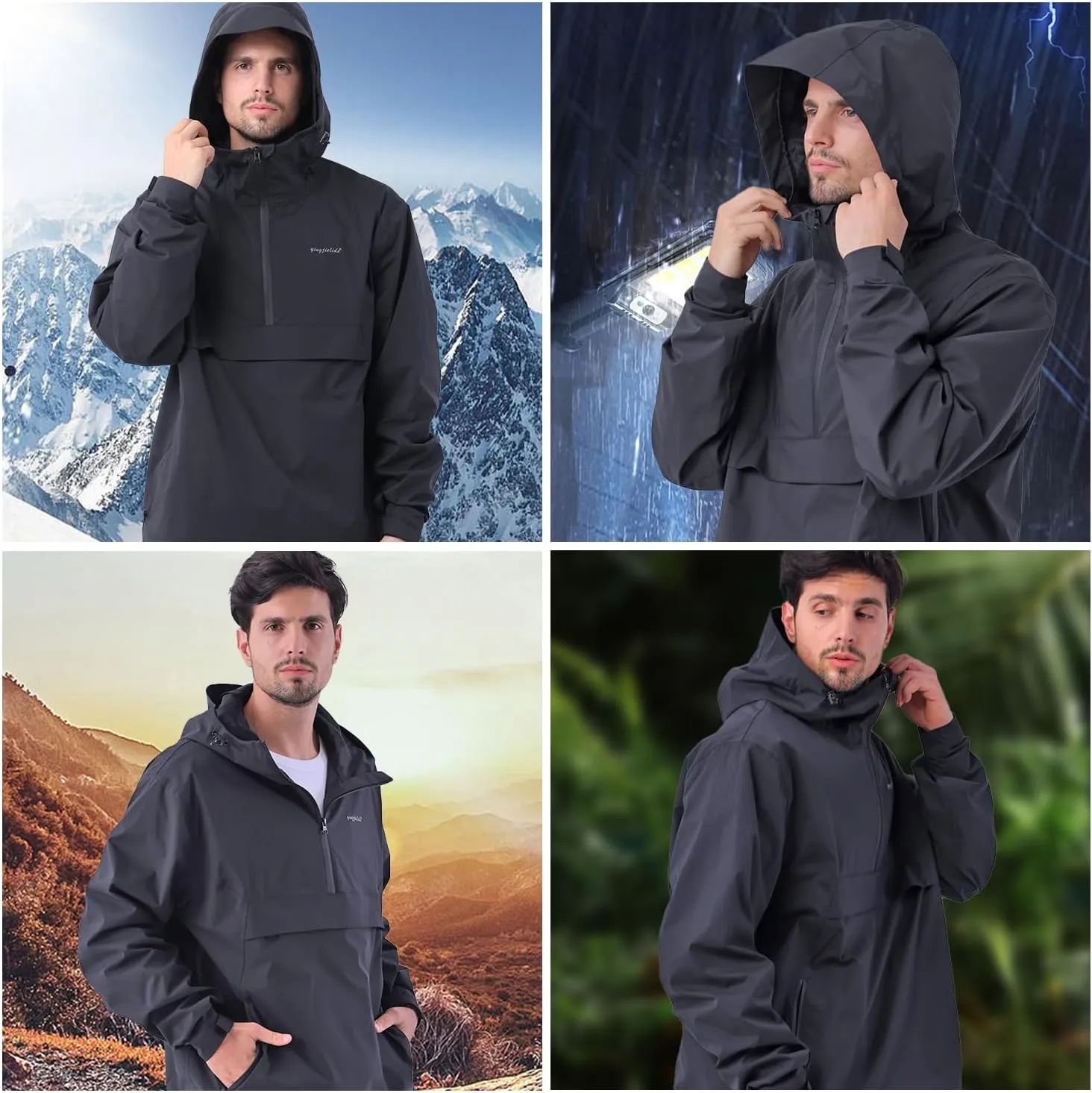 Men's Lightweight Waterproof Sports Zip Hoodie Rain Jacket, Cycling Windbreaker Pullover Coats, Breathable Coat