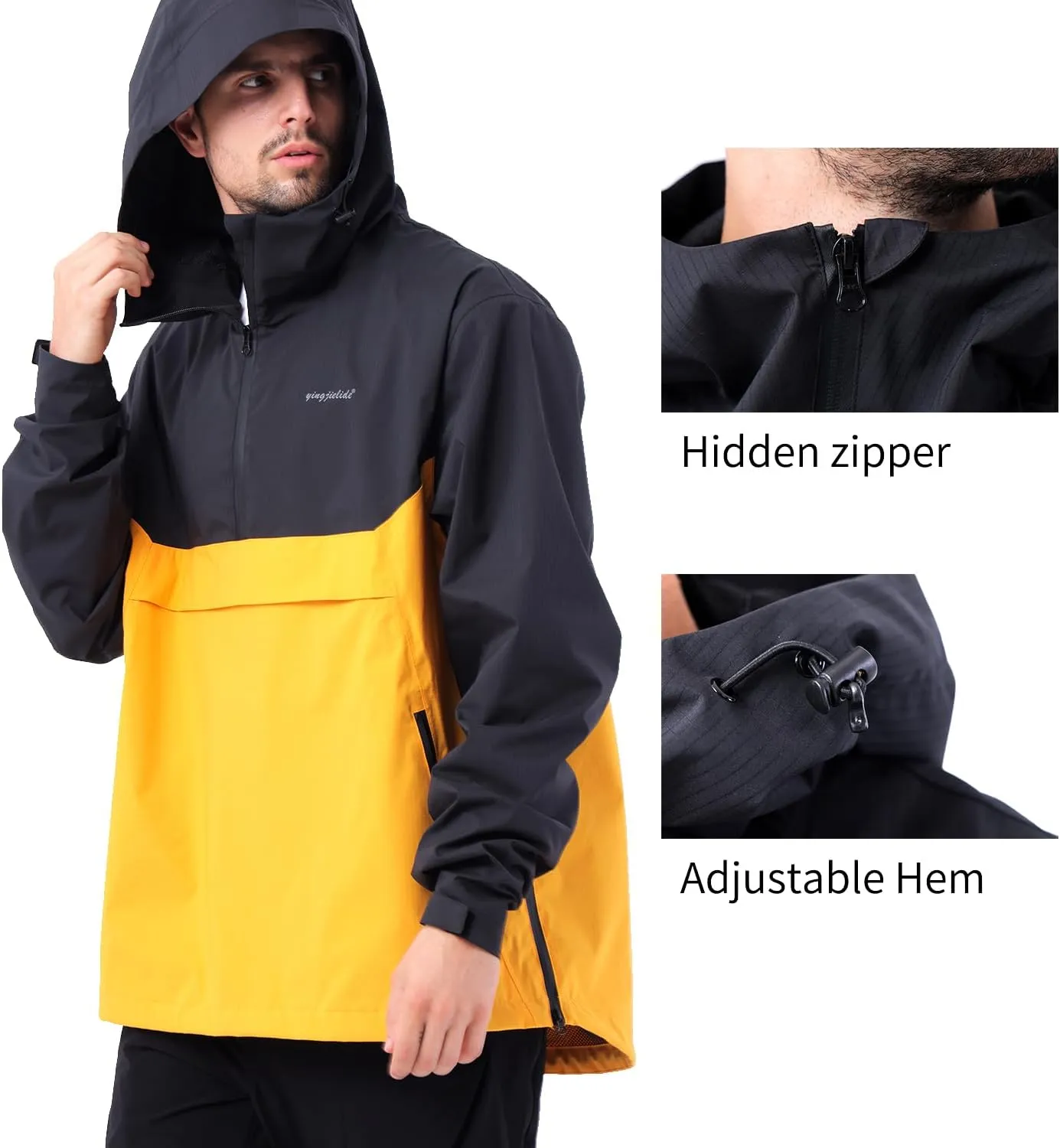 Men's Lightweight Waterproof Sports Zip Hoodie Rain Jacket, Cycling Windbreaker Pullover Coats, Breathable Coat