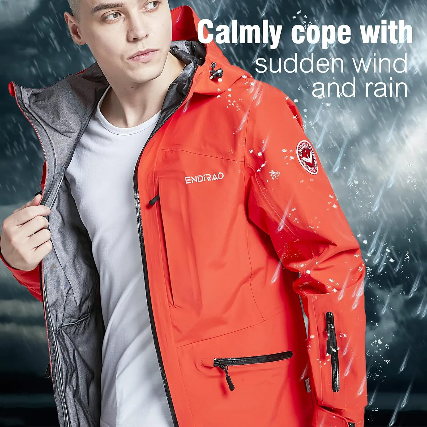 Men's Lightweight Waterproof Sports Zip Hoodie Rain Jacket, Cycling Windbreaker Pullover Coats, Breathable Coat