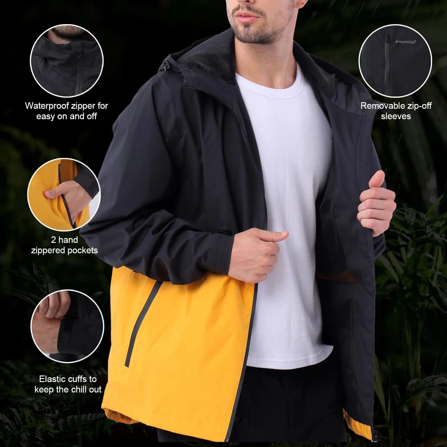Men's Lightweight Waterproof Sports Zip Hoodie Rain Jacket, Cycling Windbreaker Pullover Coats, Breathable Coat