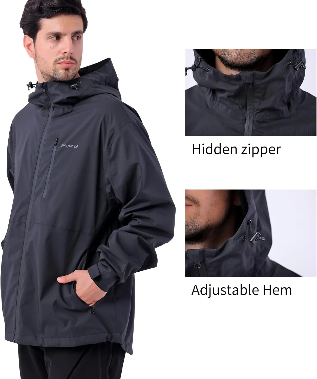 Men's Lightweight Waterproof Sports Zip Hoodie Rain Jacket, Cycling Windbreaker Pullover Coats, Breathable Coat