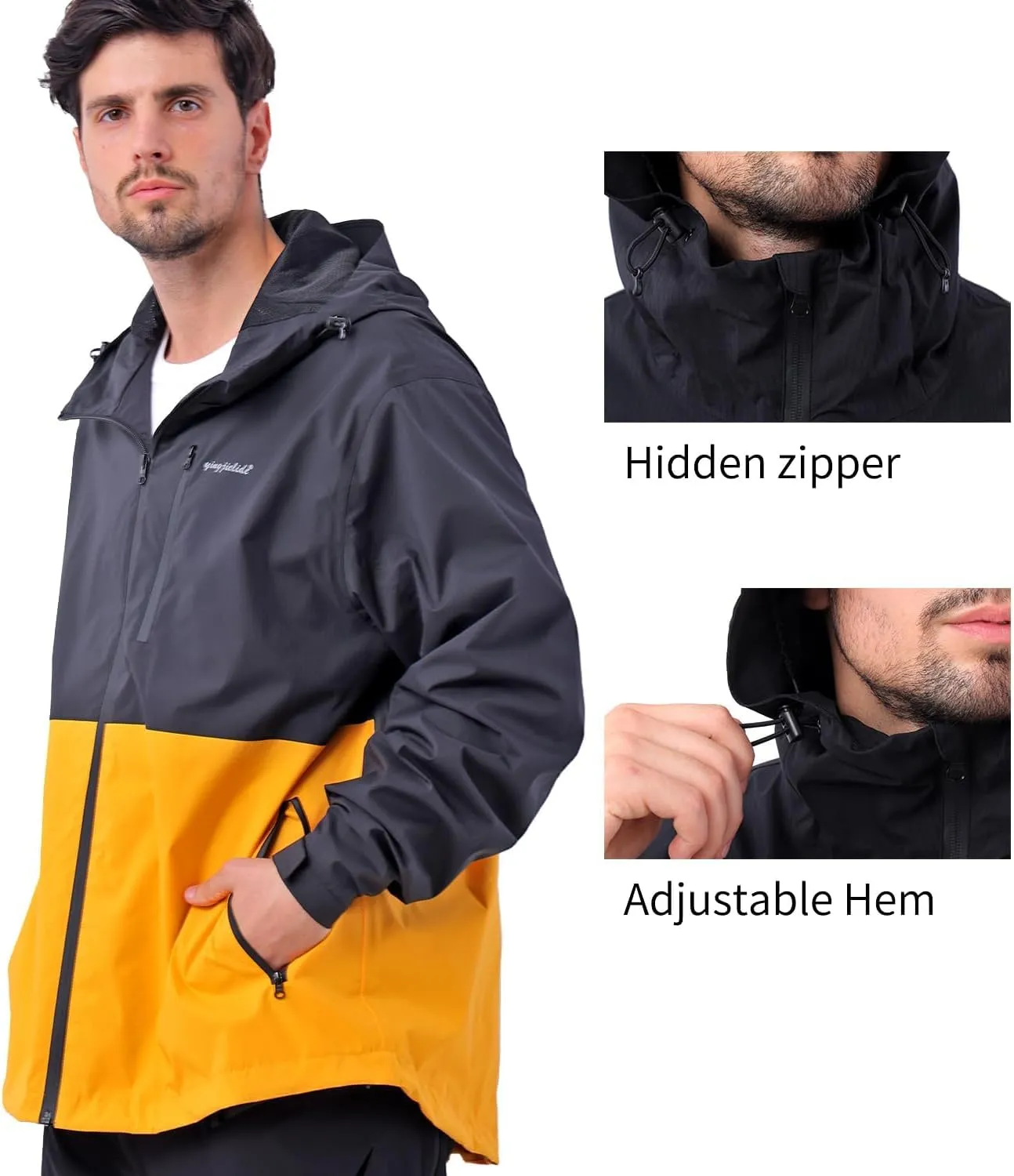 Men's Lightweight Waterproof Sports Zip Hoodie Rain Jacket, Cycling Windbreaker Pullover Coats, Breathable Coat