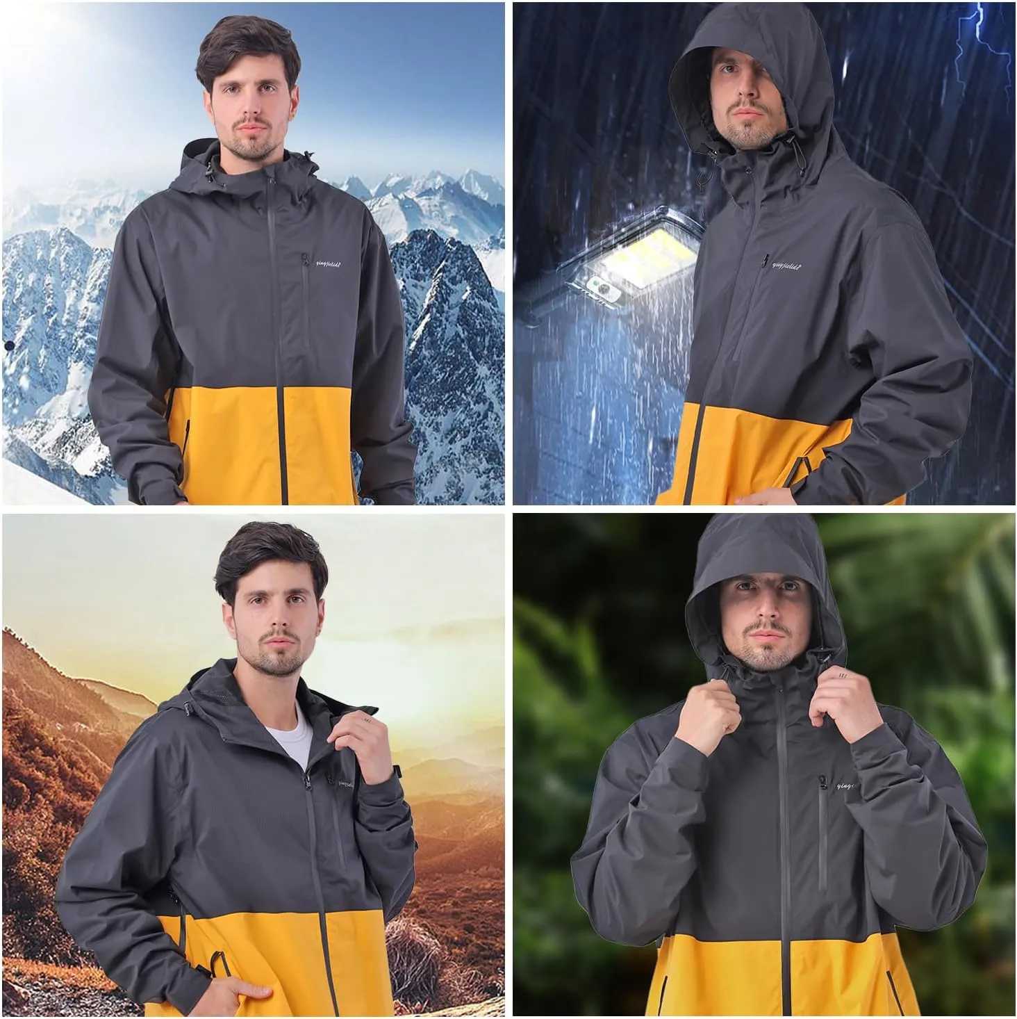 Men's Lightweight Waterproof Sports Zip Hoodie Rain Jacket, Cycling Windbreaker Pullover Coats, Breathable Coat
