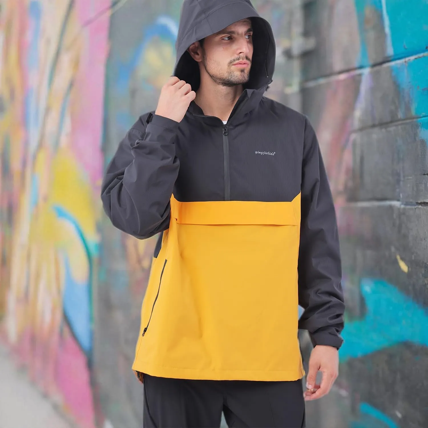 Men's Lightweight Waterproof Sports Zip Hoodie Rain Jacket, Cycling Windbreaker Pullover Coats, Breathable Coat
