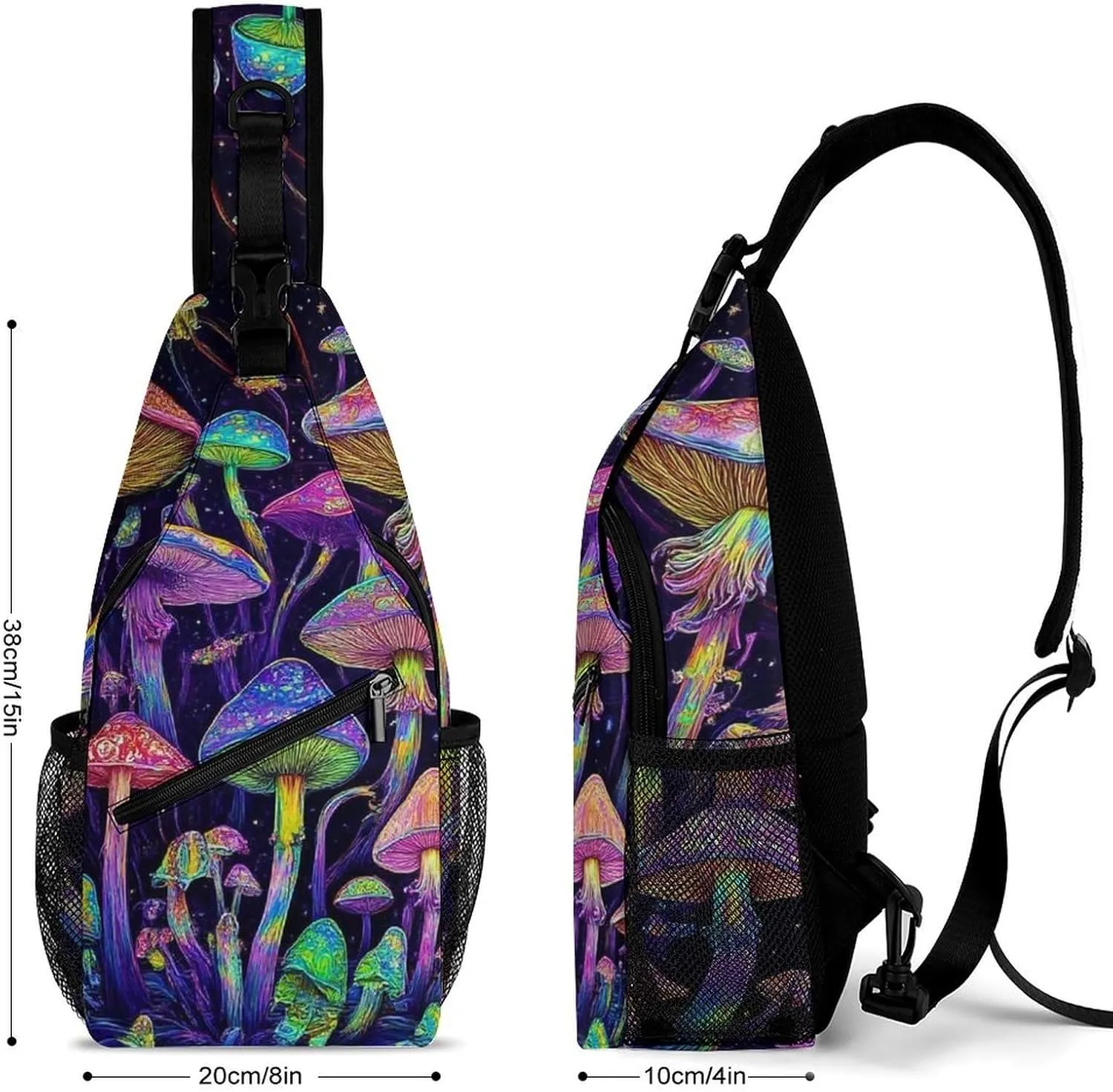 Mens Travel Crossbody Sling Backpack Trippy Mushrooms Art Gym Chest Bag Large Capacity Shoulder Bag Casual Daypack for Sport Hiking
