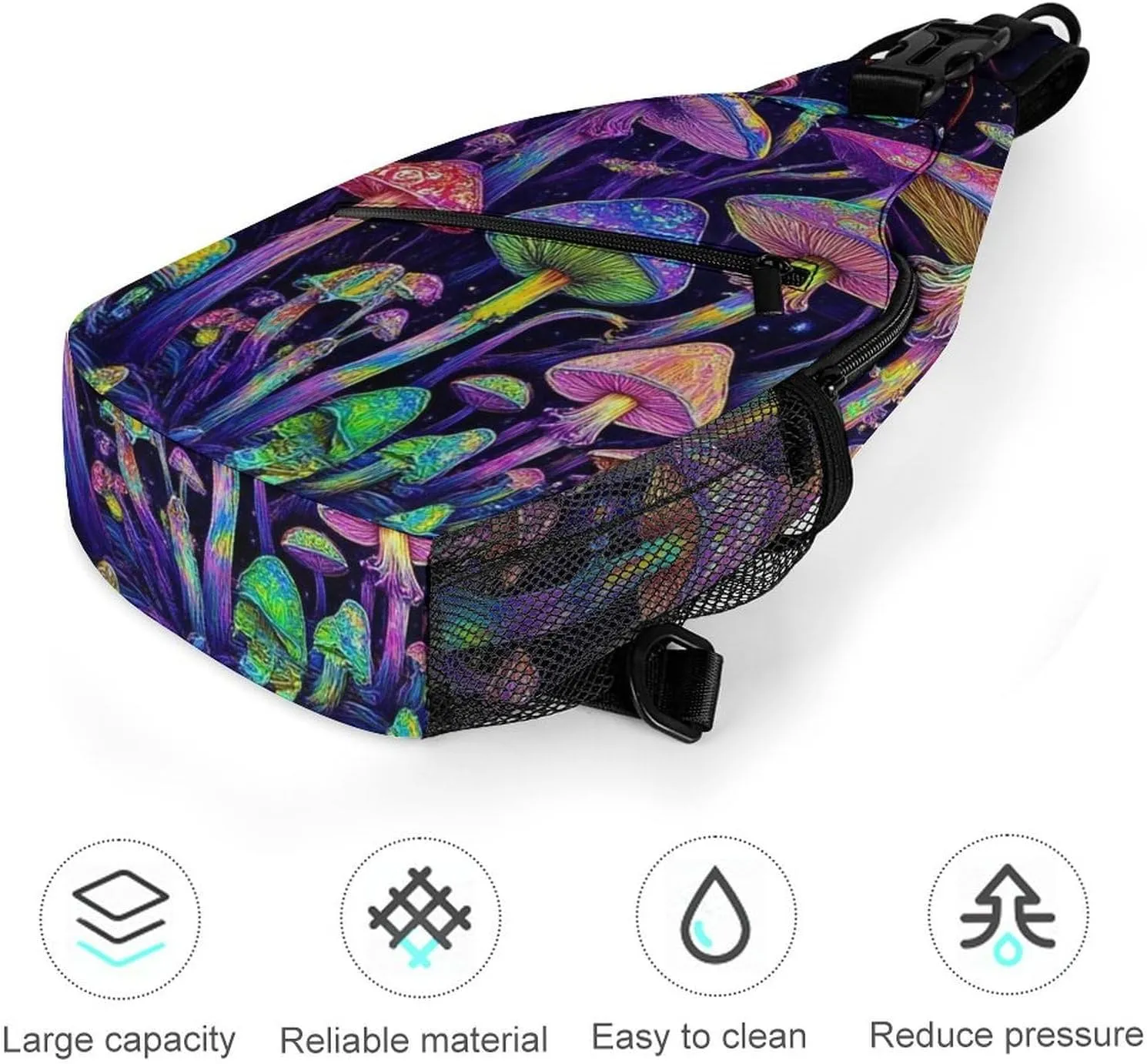 Mens Travel Crossbody Sling Backpack Trippy Mushrooms Art Gym Chest Bag Large Capacity Shoulder Bag Casual Daypack for Sport Hiking