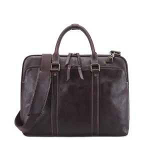 Men's Vintage Genuine Leather Two-Way Zipper Laptop Briefcase