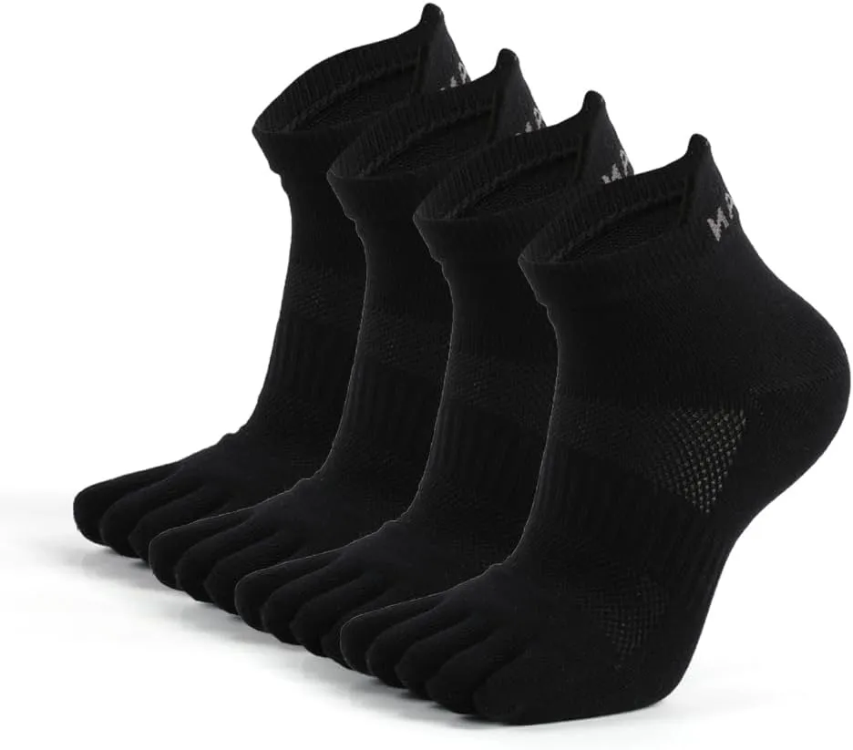 Men's Women's Cotton Toe Socks Five Finger Socks Compression Crew No Show Athletic Socks for Running 4 Pairs