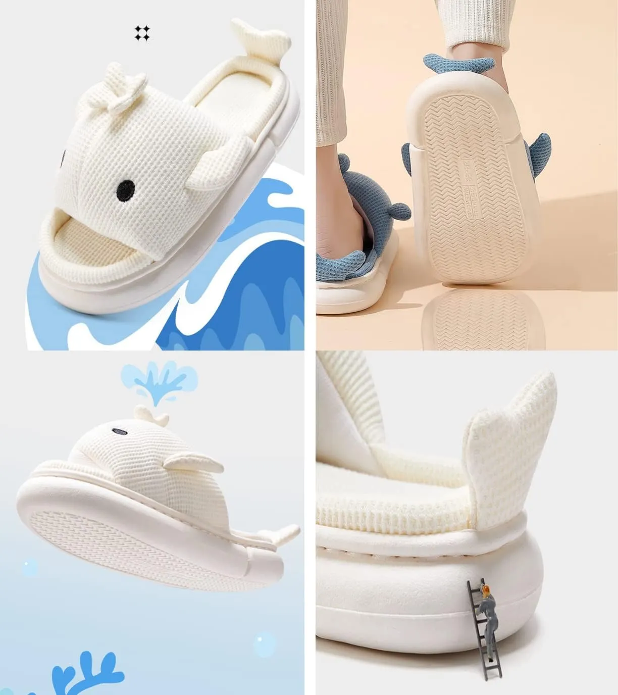 Men's Women's Linen Thick-Soled Cow Slippers, Linen Shark Slippers, Rabbit Linen Slippers, Linen Whale Thick-Soled Slippers Cloud Slide Hug Pillow Sandals