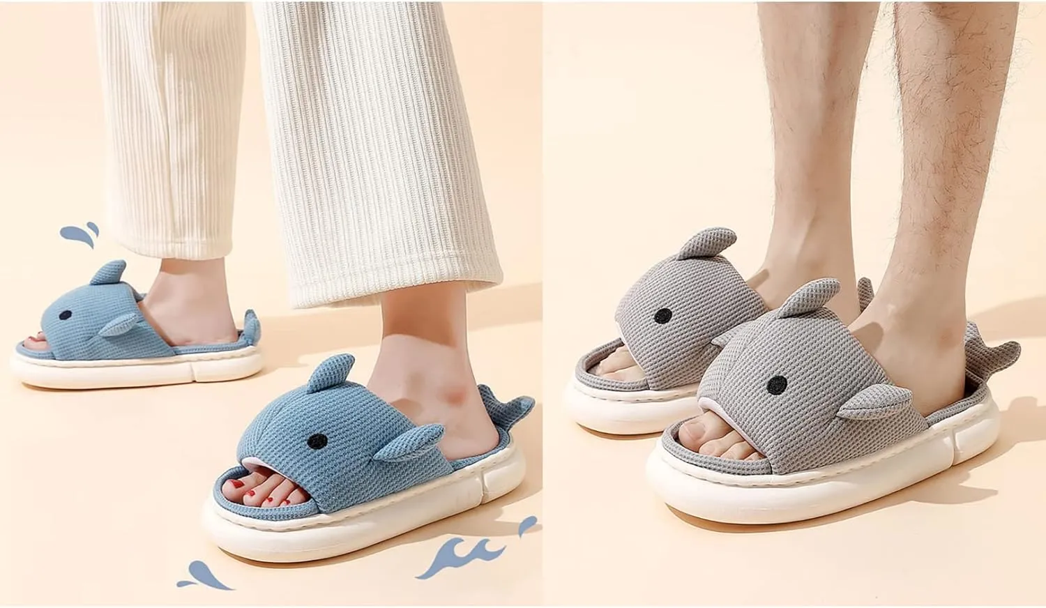 Men's Women's Linen Thick-Soled Cow Slippers, Linen Shark Slippers, Rabbit Linen Slippers, Linen Whale Thick-Soled Slippers Cloud Slide Hug Pillow Sandals