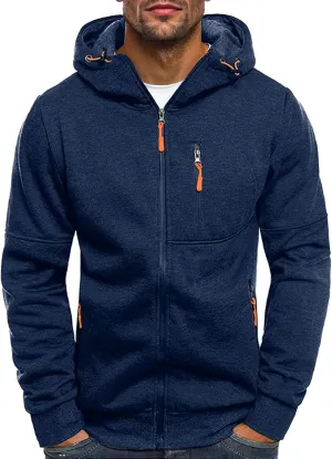 Men's Zip Up Fleece Hoodie Lightweight Sweatshirt Long Sleeve Sports Hooded Jacket with Zipper Pockets