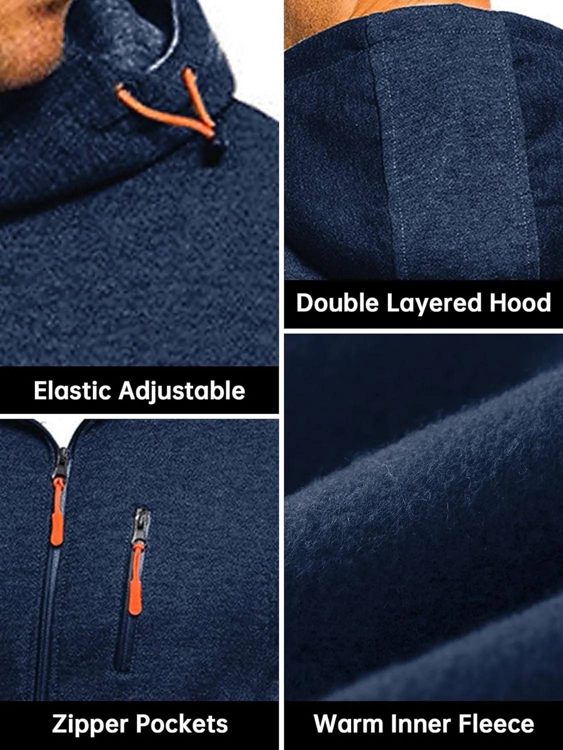 Men's Zip Up Fleece Hoodie Lightweight Sweatshirt Long Sleeve Sports Hooded Jacket with Zipper Pockets