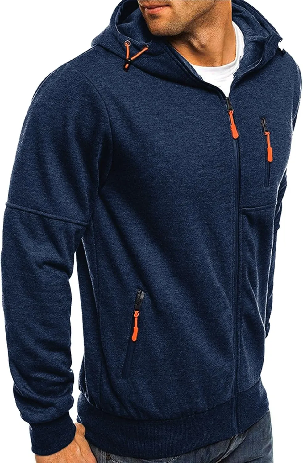 Men's Zip Up Fleece Hoodie Lightweight Sweatshirt Long Sleeve Sports Hooded Jacket with Zipper Pockets