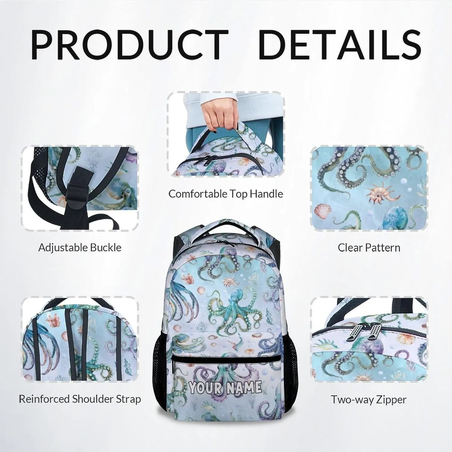Mercuryelf Backpack for Boys - 17 Inch Bookbag for Primary Middle College - Personalized Cute Octopus Backpacks - Children's School Bag