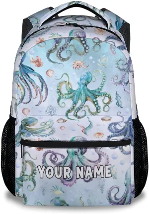 Mercuryelf Backpack for Boys - 17 Inch Bookbag for Primary Middle College - Personalized Cute Octopus Backpacks - Children's School Bag