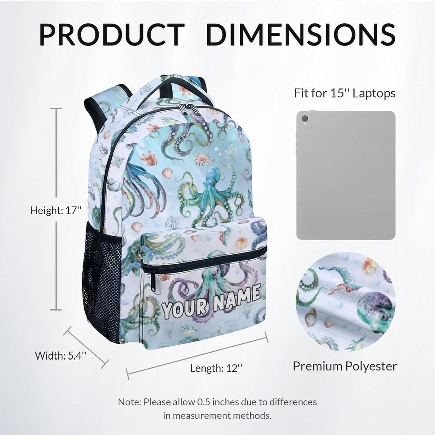 Mercuryelf Backpack for Boys - 17 Inch Bookbag for Primary Middle College - Personalized Cute Octopus Backpacks - Children's School Bag
