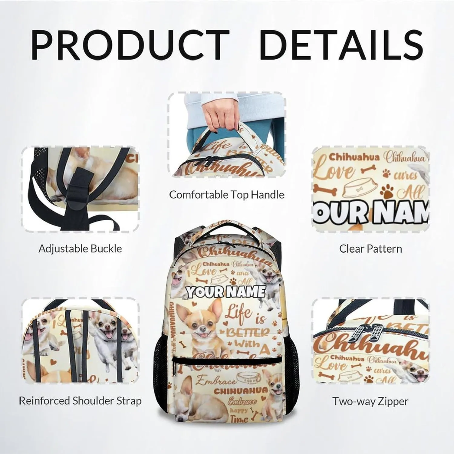 Mercuryelf Backpack for Boys - 17 Inch Dog Bookbag for Primary Middle College - Custom Cute Chihuahua Backpacks for Kids Girls - Children's School Bag