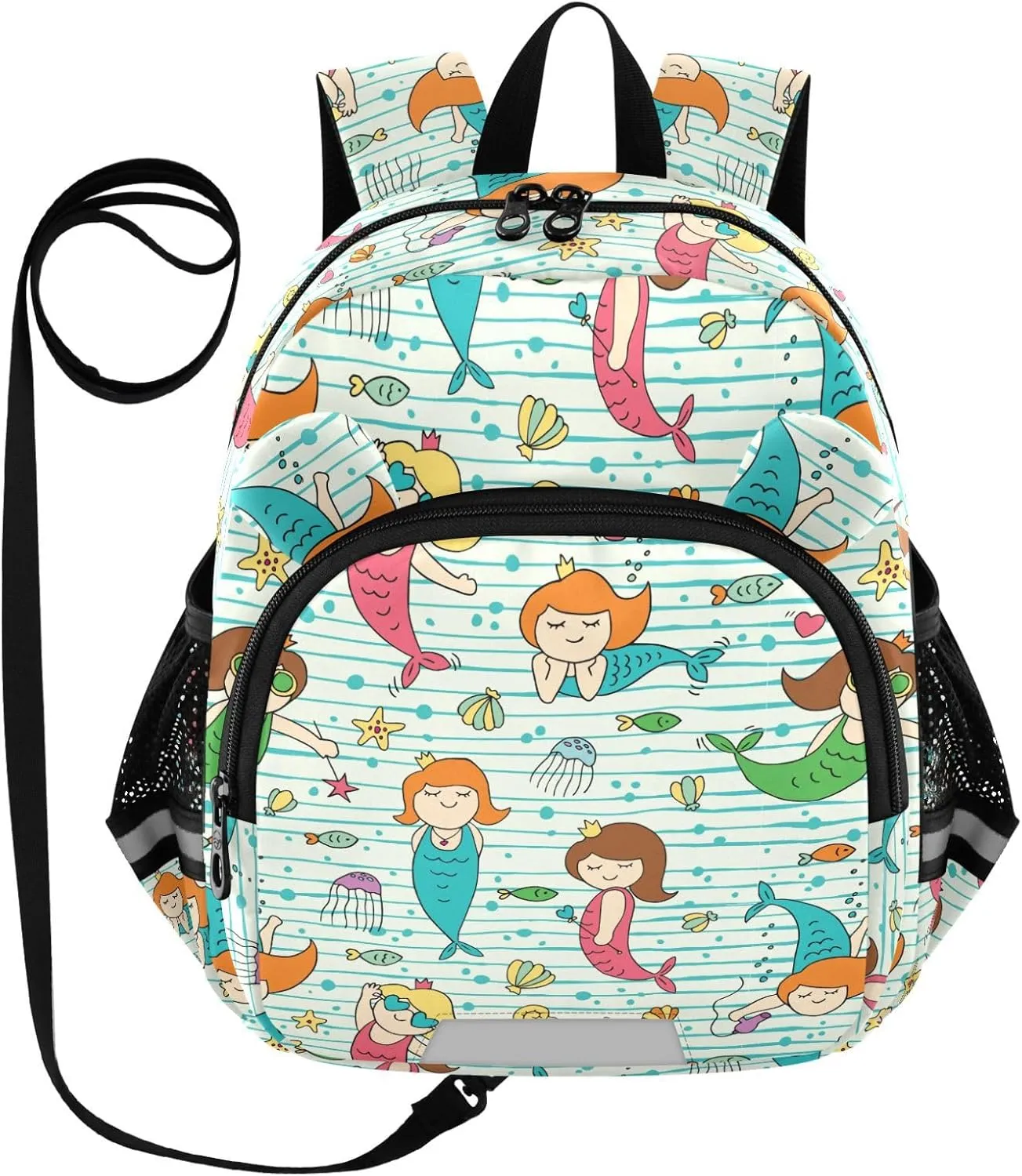 Mermaids Fish Preschool Backpack Jellyfish Starfish Daycare Bookbag School Backpack with Traction Rope for Kids 3-6